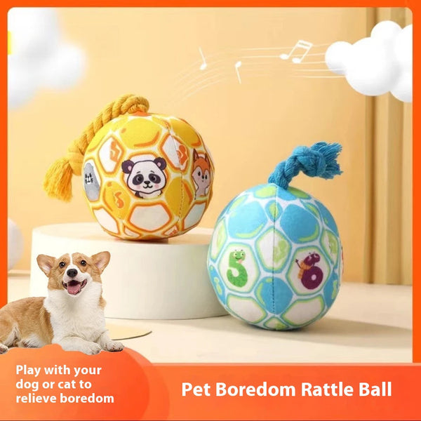 Plush Rattle Ball Toy with Cotton Rope Tail